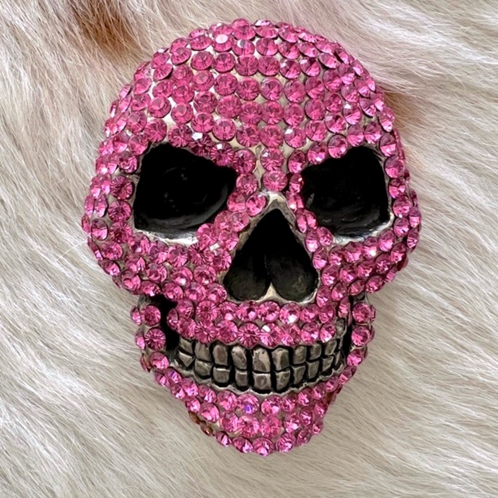 CHROME ANGELS SoCal PINK Swarovski Crystals SKULL Buckle Embossed Leather Belt